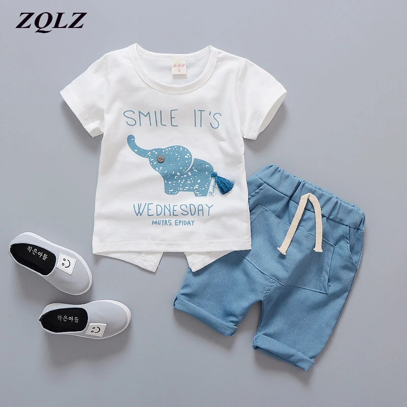 ZQLZ Baby Boy Clothes 2 Pieces Summer Cotton T Shirts Shorts Kids Cartoon Sport Suits Children Clothing |