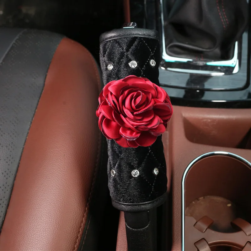 Soft-Plush-Red-Rose-Flower-Car-Shifter-Cover-Crystal-Auto-Hand-Brake-Cover-Gear-Knob-Cover-Styling-Interior-4