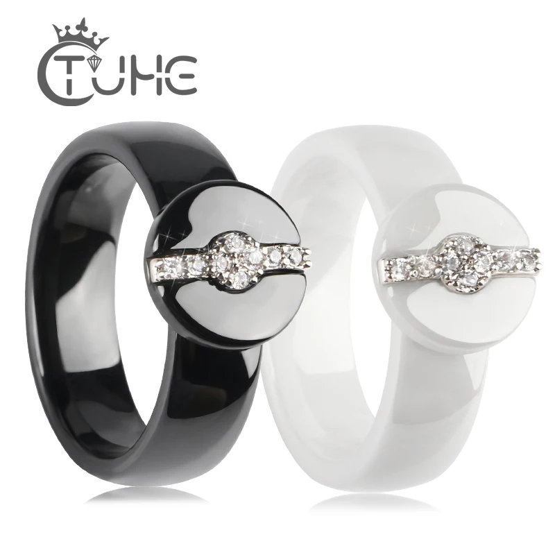 

2019 Women Female Party Jewelry Rings Round Flat Cabochon Crystal Zircon Decorate Noble Fashion Ceramic Rings For Women Jewelry