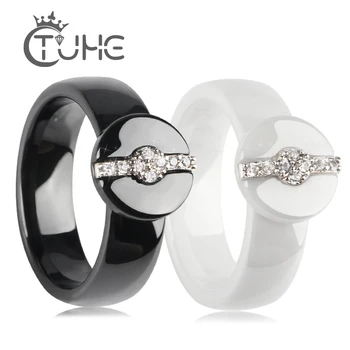 

2019 Women Female Party Jewelry Rings Round Flat Cabochon Crystal Zircon Decorate Noble Fashion Ceramic Rings For Women Jewelry