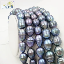 LII Ji белый цветной черный цвет пресноводные жемчужные бусы в форме Рисин большие свободные бусины около 12-15 мм для изготовления ювелирных изделий DIY около 38 см