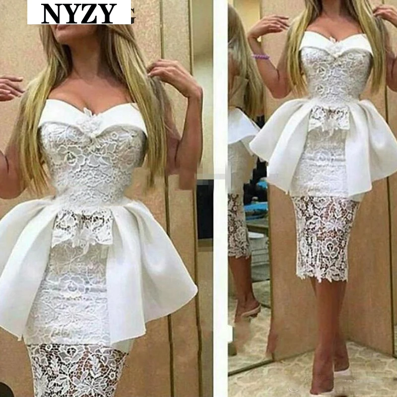 

Белое Кружевное коктейльное платье curto NYZY C160, платье-русалка, вечернее платье, Дубай
