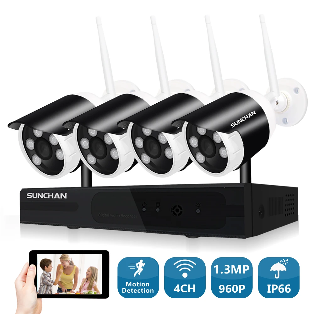SUNCHAN 4Channel HD 4CH NVR 960P Wireless CCTV System Outdoor Day Night Vision Security Camera Home