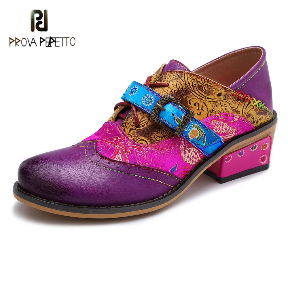 

Prova perfetto 2019 Hot Selling Hand-made New Woman Pumps Mary Janes Spring Low Heels Woman Single Shoes Flower Print Casual