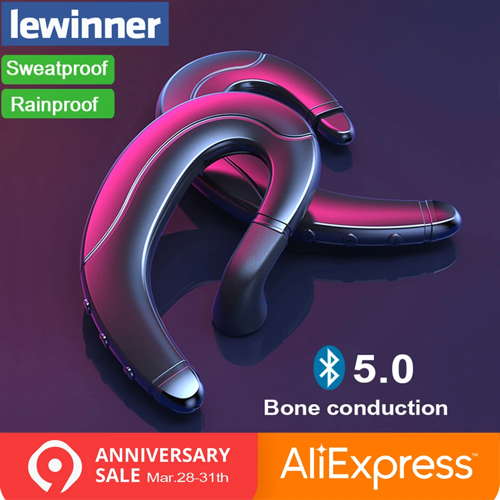 Lewinner Bluetooth V5.0 костной проводимости наушники со скрытый микрофон Беспроводная