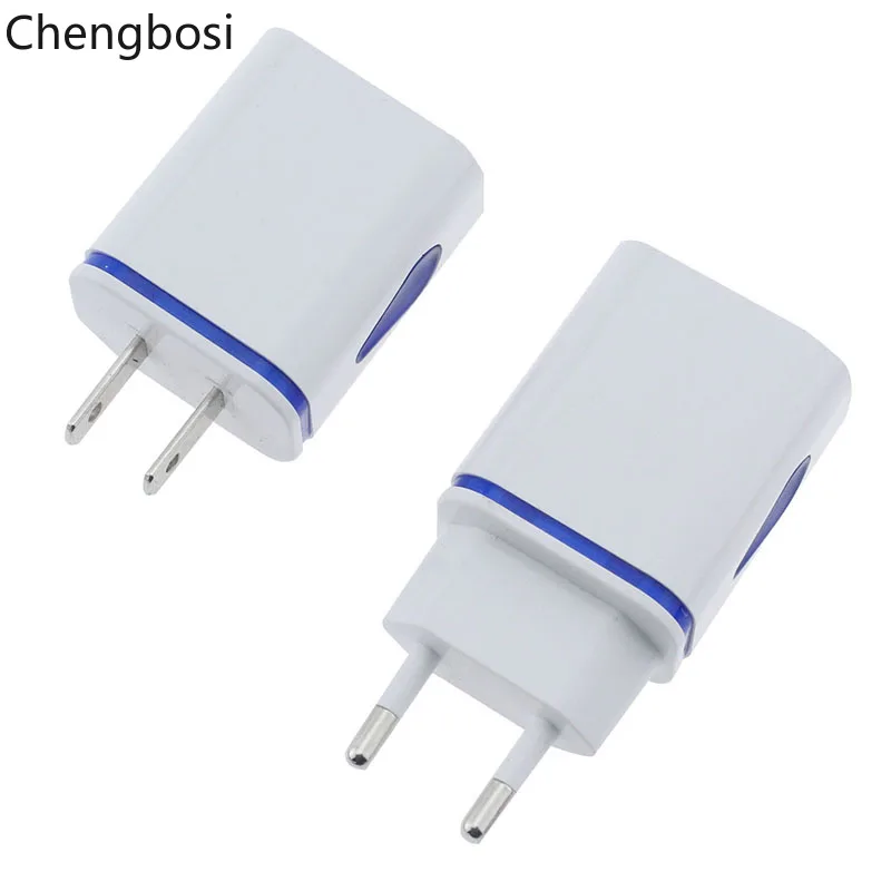 5V 2A Mobile Phone Charger USB Power Adapter EU US Plug Wall Travel Charger for Iphone Samsung Xiaomi Illuminate with Led Light