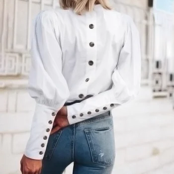 

Solid Button Design Women's Shirt Blouse Long Sleeve Single Breasted V-Neck For Female 2020 Summer Fashion Ladies Shirts Clothes