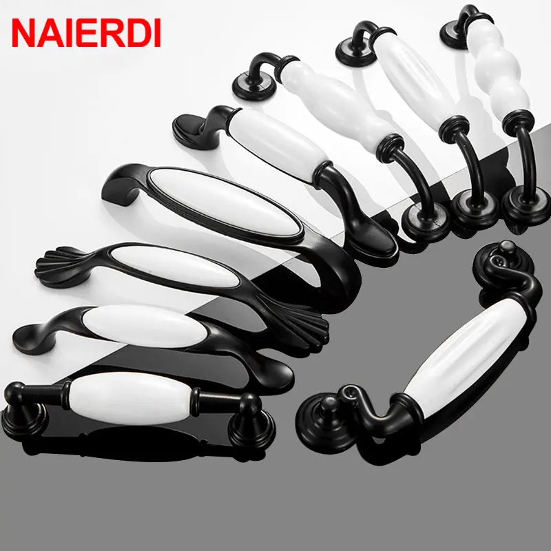 Black White Ceramic Cabinet Handles Zinc Alloy European Cabinet Pulls Drawer Knobs Wardrobe Door Handle Furniture Handle