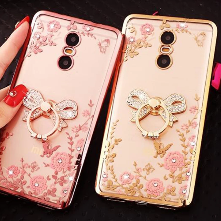 

For Xiaomi Redmi 4A 4X Redmi Note 3 4 4X Case Silicone Bling Diamond Plating Clear Cover Soft TPU Flower Flora Phone Cases