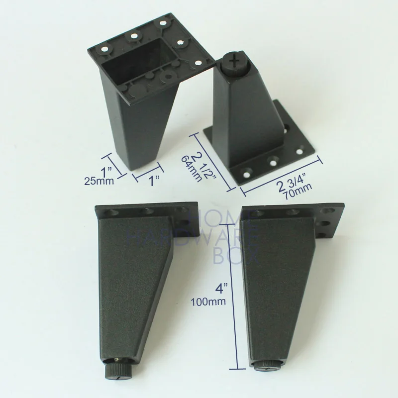 4" height metal aluminum furniture leg stand feet black 10cmin