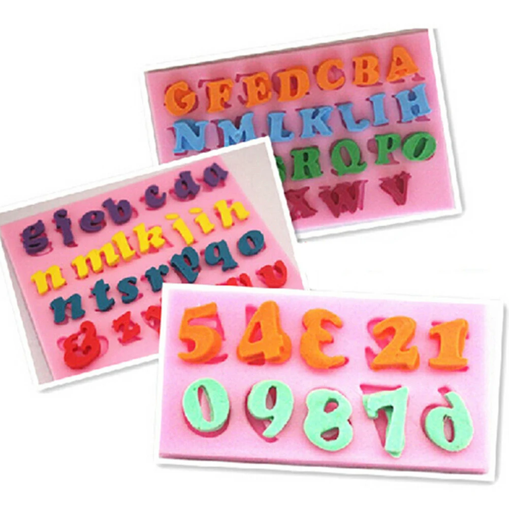 

3pcs Cute Number and Letter shape Silicone Mold Cake Decoration Fondant Cake 3D Food Grade soap chocolate Moulds Kitchen Baking