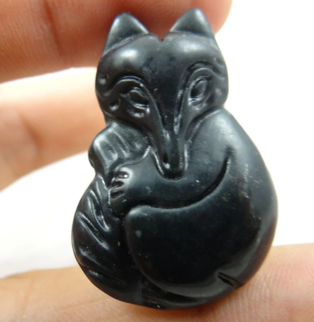 

37*26Wholesale natural Chinese black green stone hand-carved statue of fox amulet pendant necklace Jewelry Making
