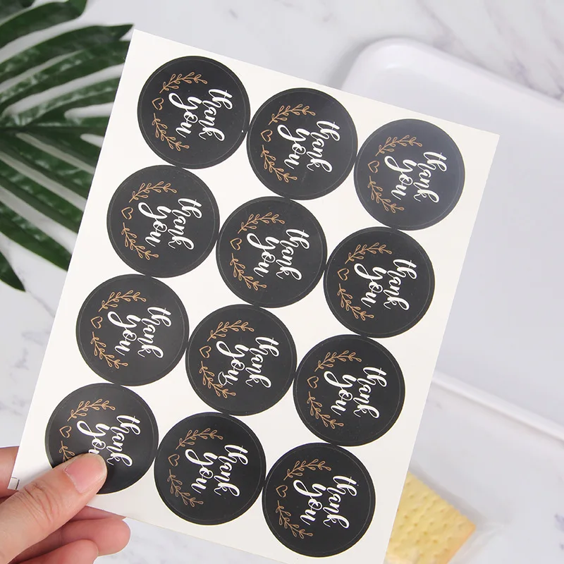 

120pcs/pack Black thank you Label Sticker Circular Sealing Label Sticker PVC Transparent DIY Label 3.8cm