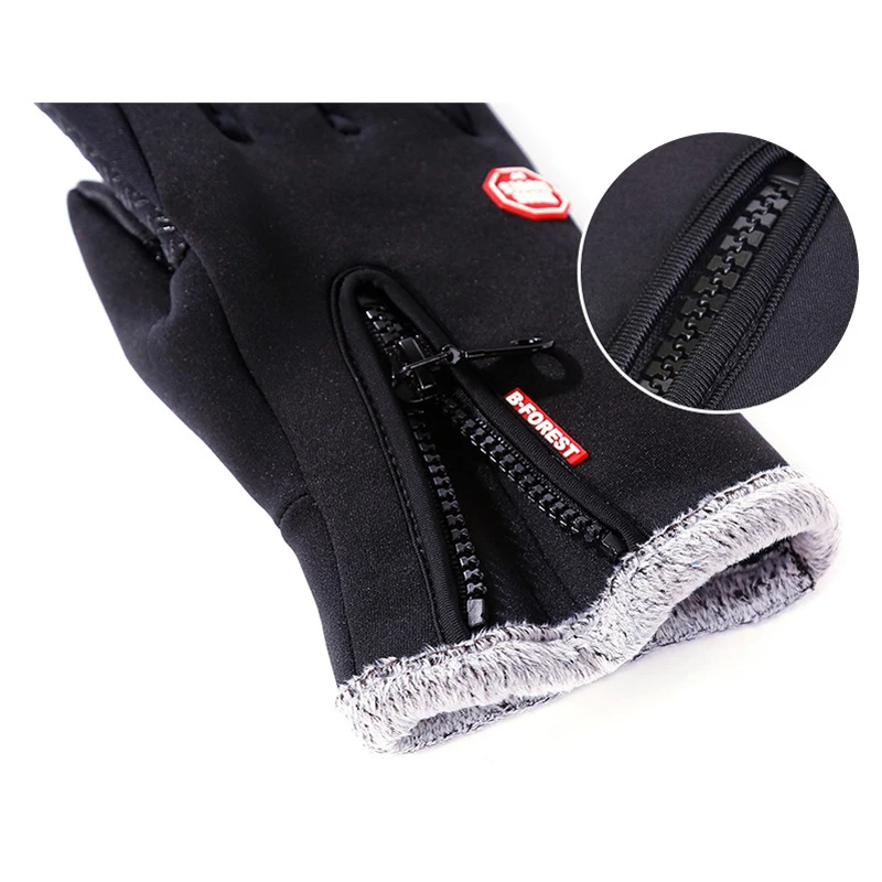 Зимние спортивные перчатки для велоспорта, теплые перчатки для сенсорного экрана телефона с флисовой подкладкой на молнии для снегохода, лыжные перчатки, ветрозащитные перчатки