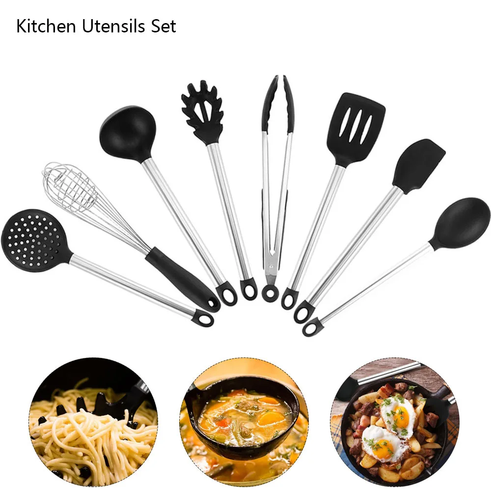 Silicone Kitchen Utensils 8 Piece Cooking Utensil Set Spatula, Spoon