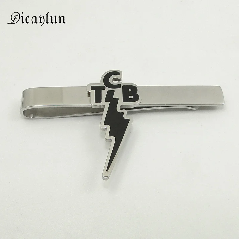 

DICAYLUN Stainless Steel Tie Clip Elvis Presley Jewelry Gifts TCB Lightning Necktie Pin Memorial Collar Tie Clasp Black Enamel