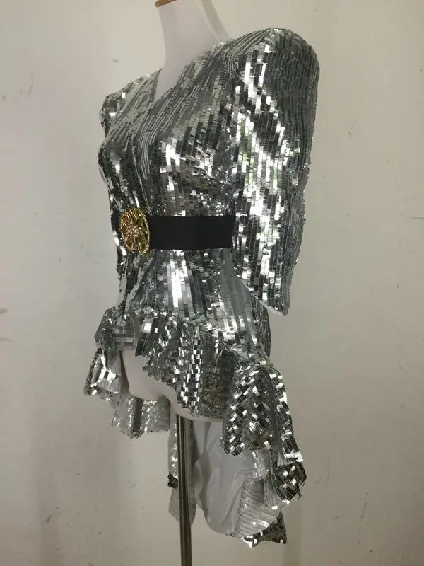 Звезда же пункт платье ночной клуб бар шоу сексуальный костюм женский высокая плотность блёстки представление одежда серебро золото хвост юбка