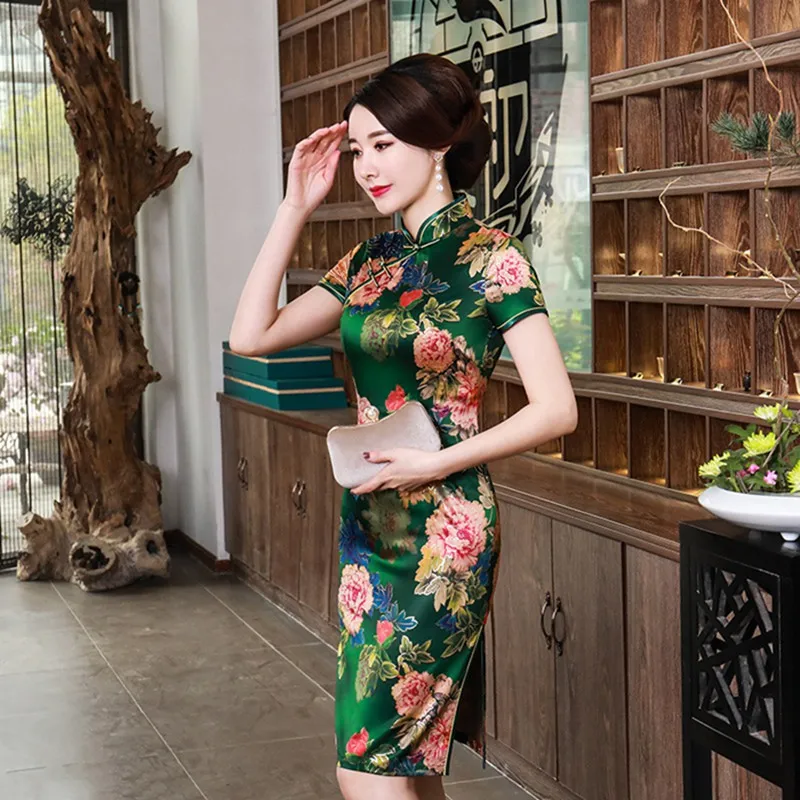 Новое летнее традиционное китайское платье Qipao Cheongsam женское платье с коротким рукавом плюс размер вечерние платья воротник стойка M-4XL