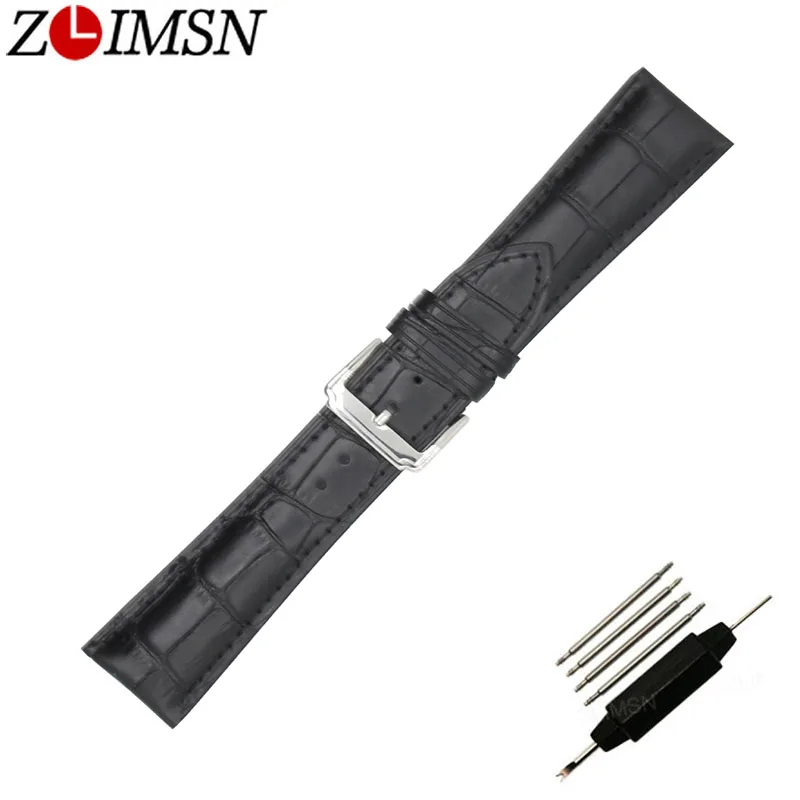 

ZLIMSN New Fashion Black Watch Band Genuine Leather Straps 24mm Watch Accessories For Men Women High Quality Soft Bracelet Belt