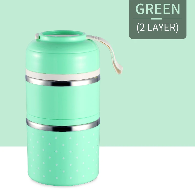 Green 2 Layer WORTHBUY милый японский термальный Ланч-бокс герметичный из нержавеющей стали Bento box детский портативный контейнер для еды для пикника и школы - Цвет: Green 2 Layer