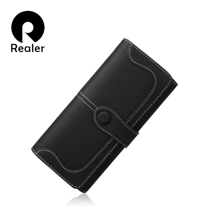 

REALER women Long Zipper Purse Card Holder Clutch Bag Women Wallets Fashion Pumping Multi-card Position Two Fold Wallet