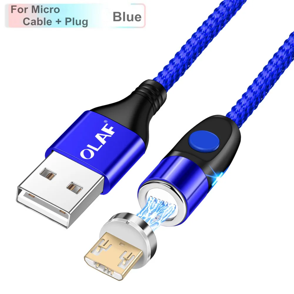 Магнитный кабель Олаф 1 м 2 м 3 А, кабель для быстрой зарядки micro usb type c для быстрой зарядки iPhone 3,0, магнитный кабель USB c type-C - Цвет: Blue For Micro