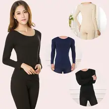 Однотонное тонкое женское термобелье, комплект теплых зимних пижам, женские элегантные черные кальсоны с круглым вырезом, Женская термо-одежда