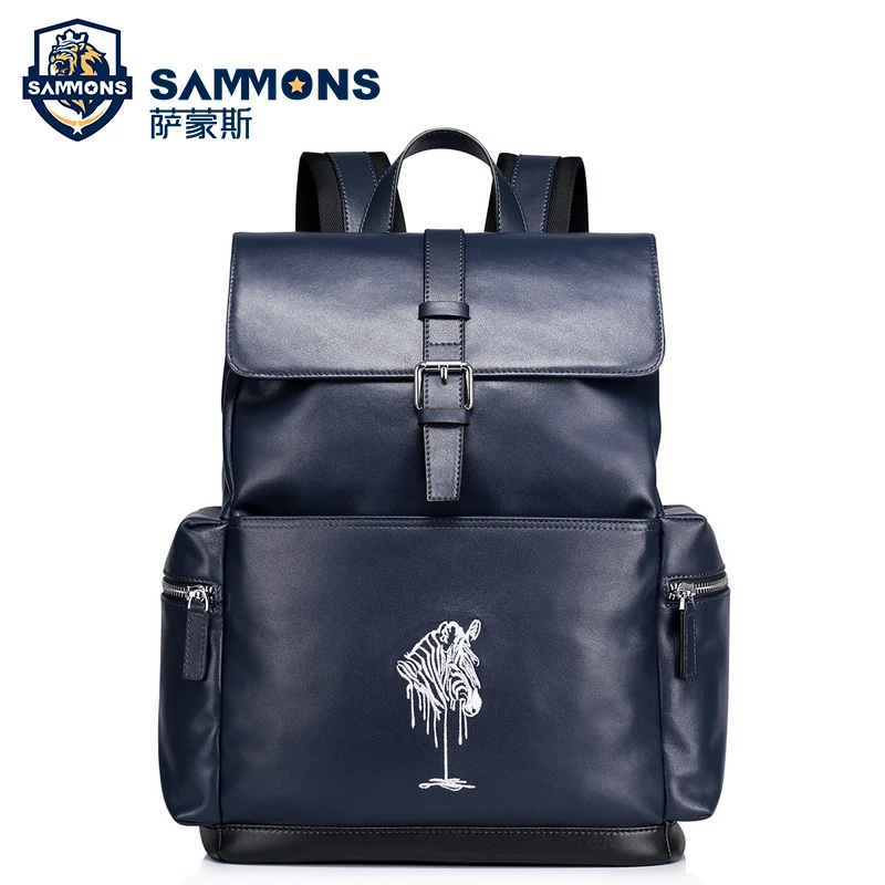 

SAMMONS Brand Men Backpack Genuine Leather Backpack Business Casual Large Capacity Men Travel Bags