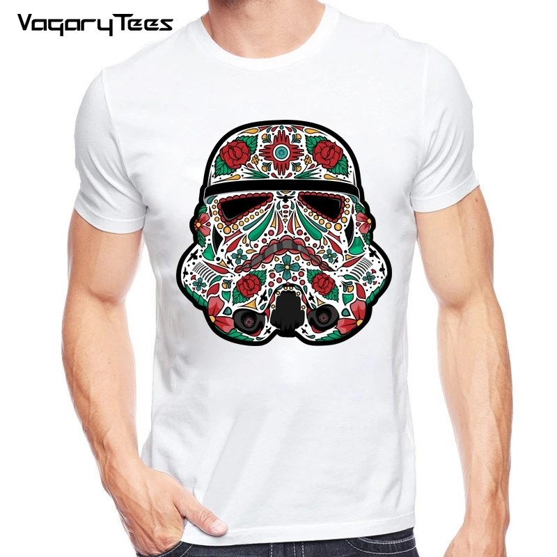

Men Fashion Stormtrooper tshirt Short Sleeve Day of the Dead Mexican cuisine Mexico skull Printed Tee Hipster Cool Star War Tops