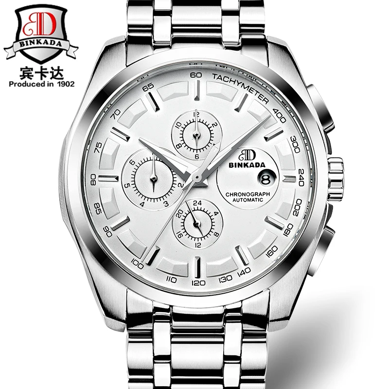 BINKADA автоматические механические часы многофункциональные полностью стальные водонепроницаемые светящиеся мужские роскошные часы известного бренда relogio