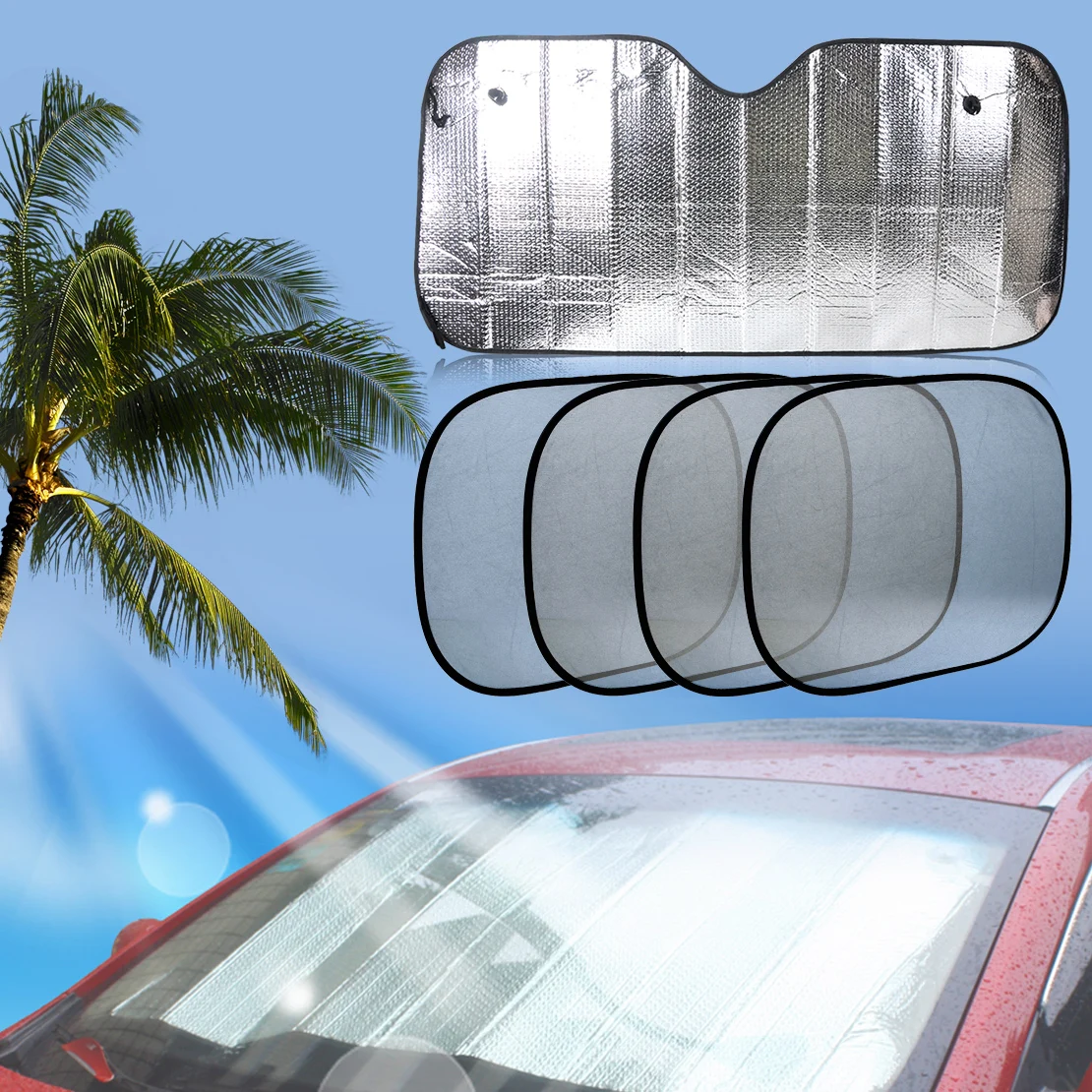 

CITALL 5pcs Foldable Car Front Rear Windshield + Side Window Sunshade For Mercedes Audi Toyota Camry VW Kia Sportage BMW E39 Kia