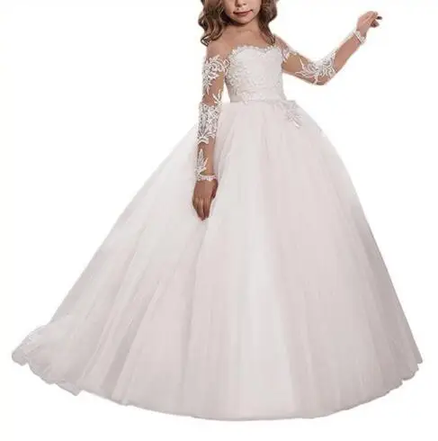 

Lace flower girls dresses first communion dresses long sleeve girls dresses ball gown vestido primera Custom Made size