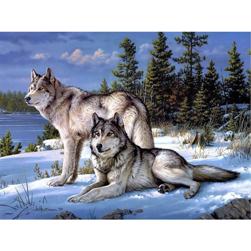 

5d Diy Diamond Painting Full Drill Square Diamond Embroidery Animal Snow Wolf Rhinestones Pictures Decoration Maison
