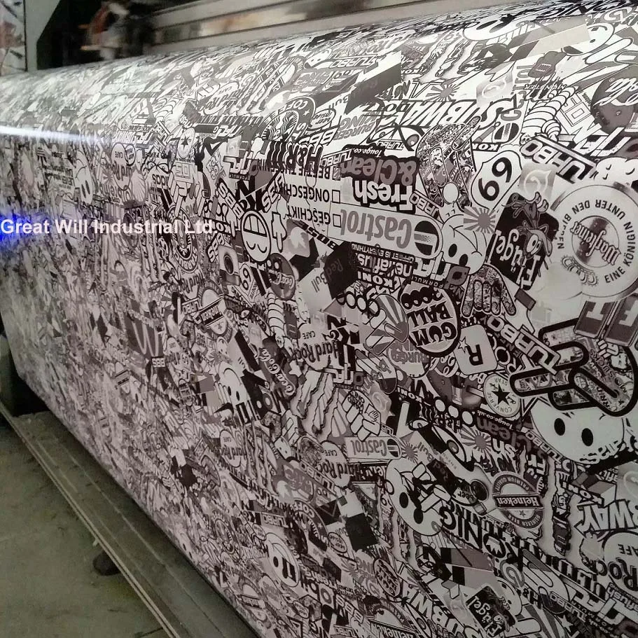 Черно белая виниловая пленка JDM Stickerbomb с воздушно пузырьковой пленкой для