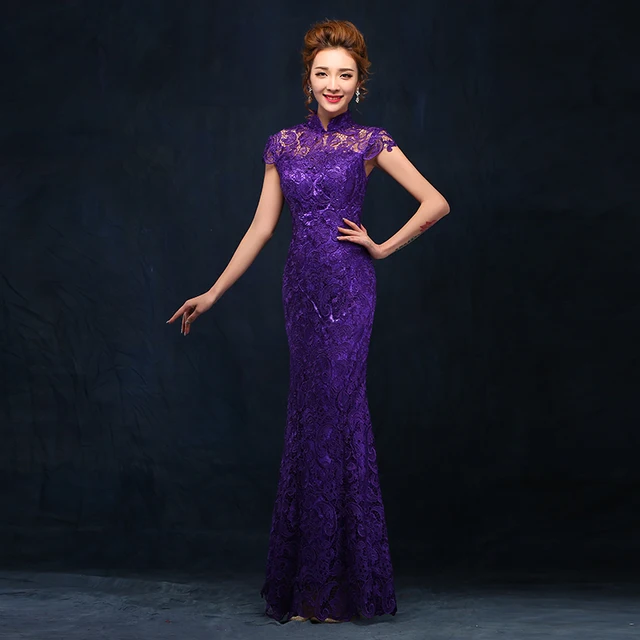 Mermaid Bridal Dress Long Slim Fish Tail Design Neckline Lace Mermaid Bridal Dress Long Slim Fish Tail Design Neckline Lace Sisters Summer Dinner Cheongsam