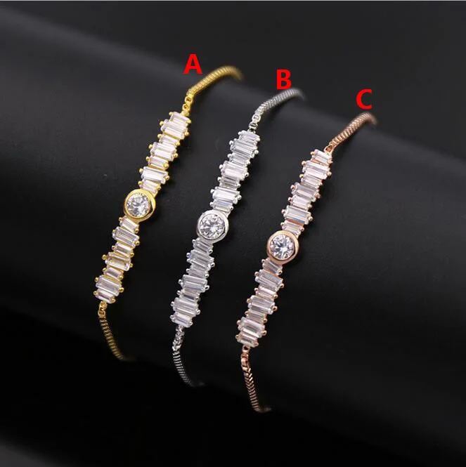 

JaneKelly Fashion AAA cubic zirconia Baguette bracelet bangle copper base with Gold-Color,thick bangle