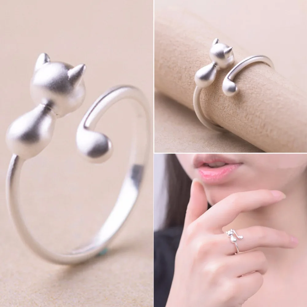 KUNIU Silver Men Cat Ring For Lover Male Jewelry Beautiful Finger Open