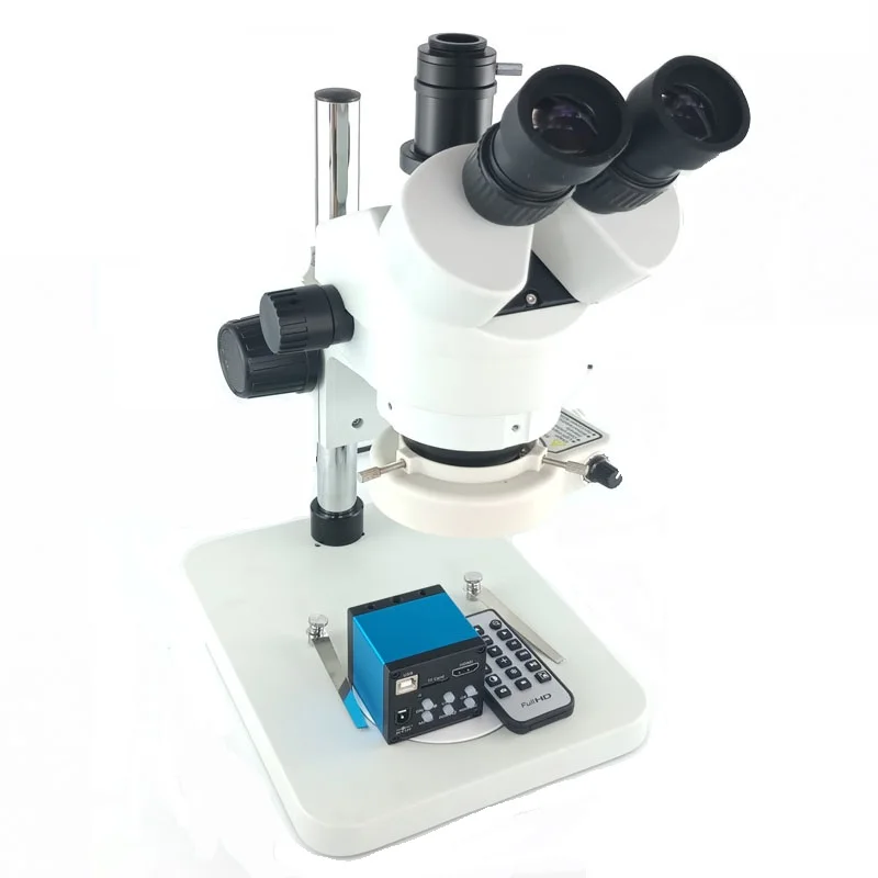 

Long table stand 7X-45X Simul-focal Trinocular Stereo Microscope 16MP 1080P HDMI USB 144 adjustable led lamp light phone repair