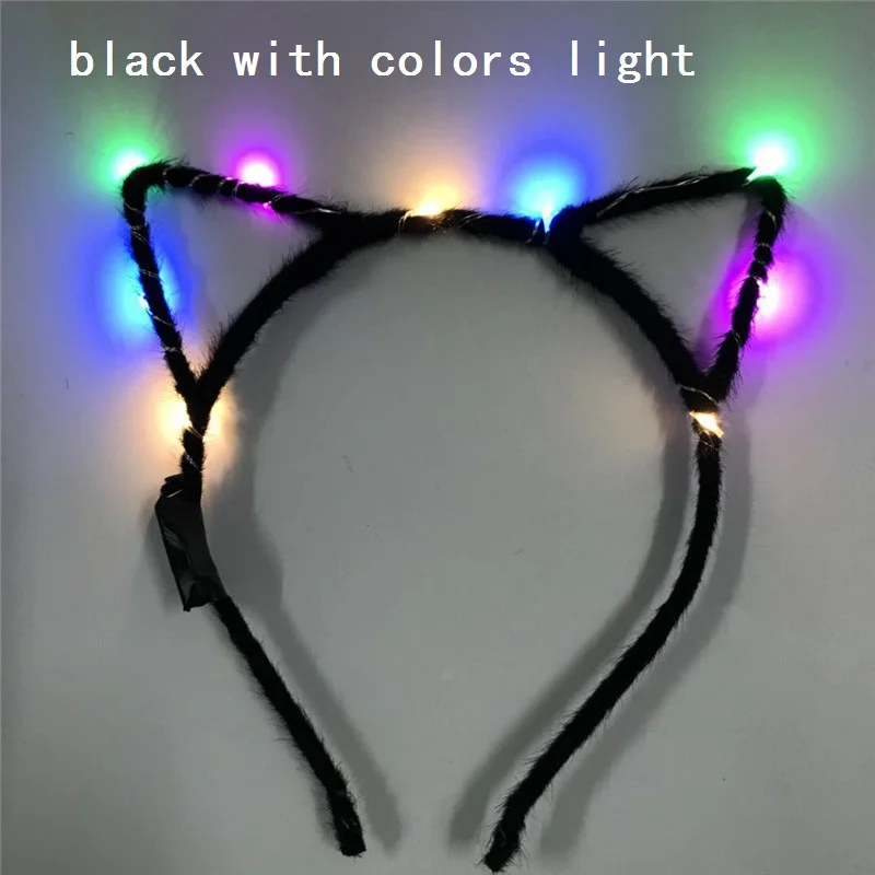 Светодиодный светильник с кошачьими ушками, повязка на голову, вечерние светящиеся принадлежности для женщин и девочек, мигающий ободок для волос, концертный веер, подарок - Цвет: black