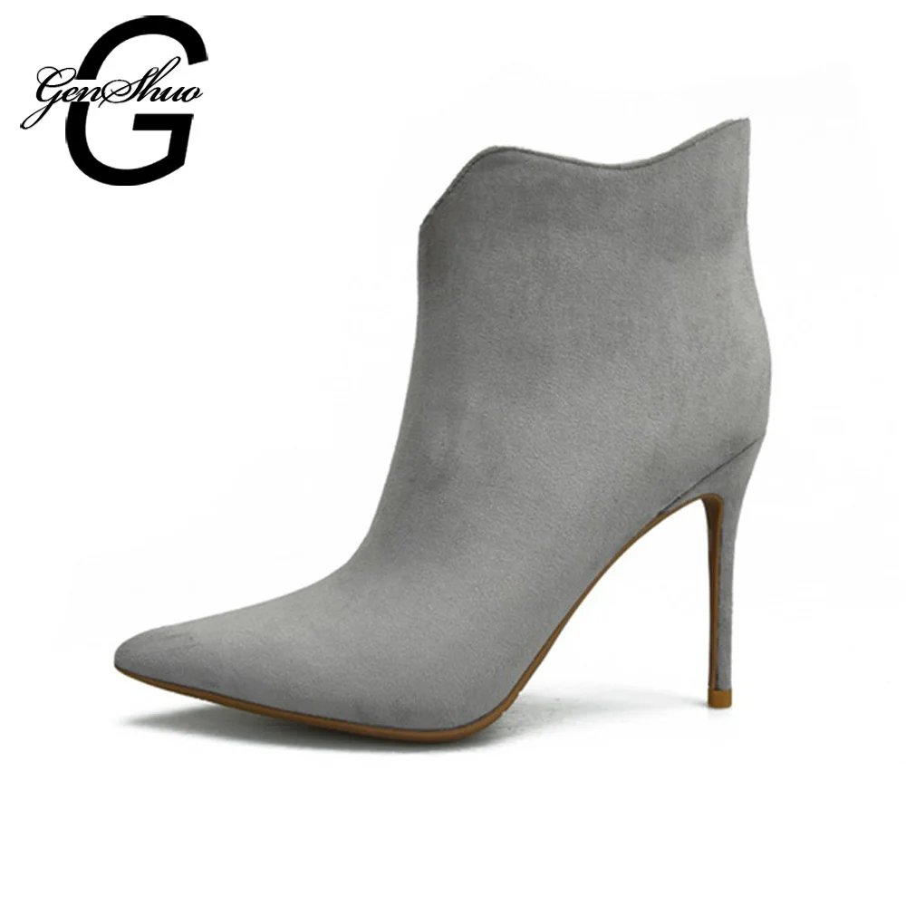

Women Shoes Boots Winter Short Plush Warm Boots Women's Ankle Boots Sexy Zipper Pointed Toe Stiletto High Heels 8cm 10cm Black
