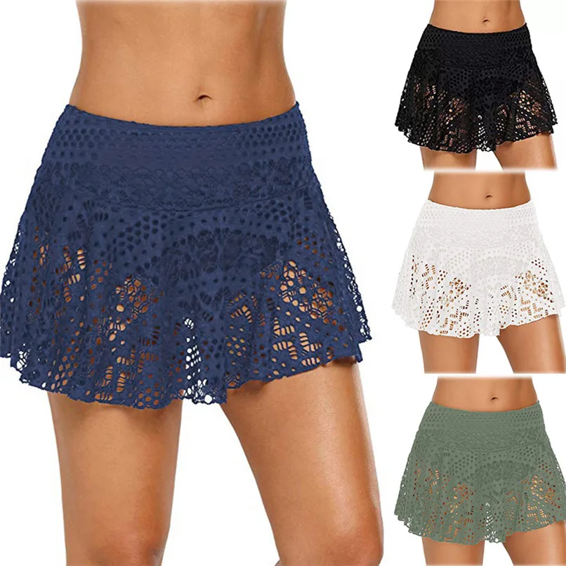 

Comfortable Sexy Underwear Women Swimming Trunks Bikini Shorts Women Lace Crochet Skirted Bikini Bottom beach trousers #2p11