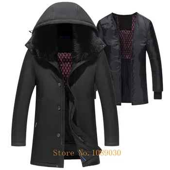 

Liner Detachable Men's Winter Down Jacket Thicken Fur Collar Windproof Long Down Coat for Middle-aged gift for father 4XL 5XL