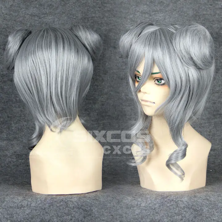 Free Shipping 45cm Sliver Grey Medium Lengh Long Curly Hair With