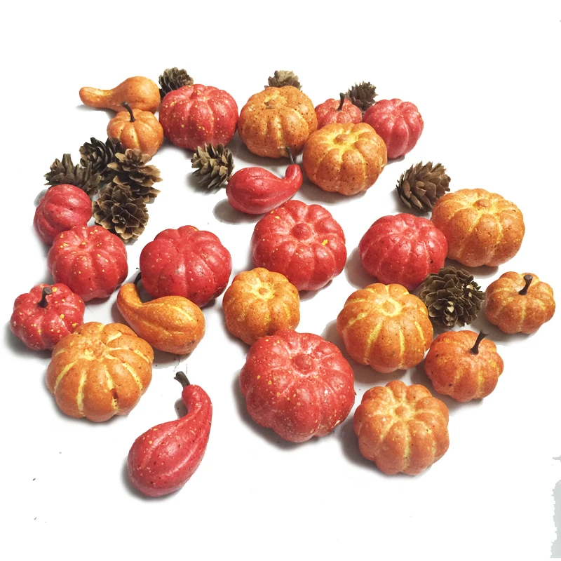

24 Pieces Small Pumpkin and Pinecone set in a PVC Box for Harvest and Thanksgiving Decoration