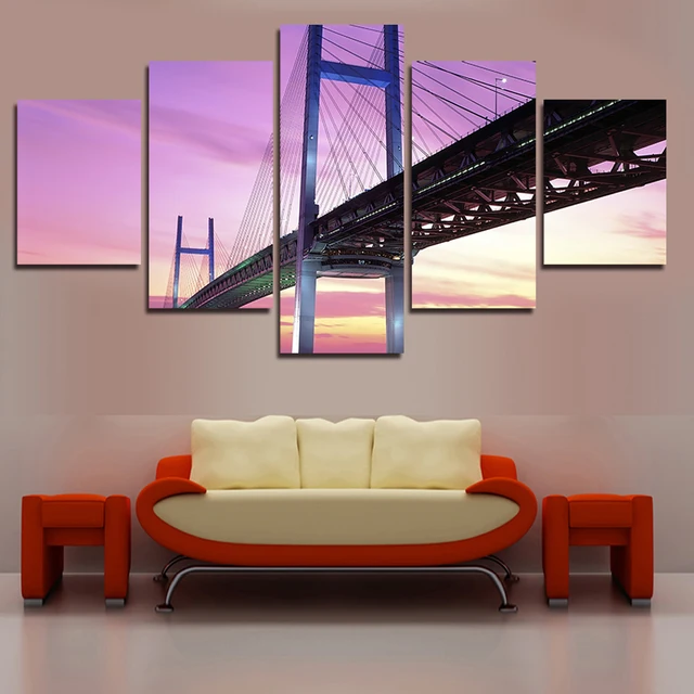 5 Pcs Magnificent Bridge Large HD Painting Canvas Modern Wall Paintings