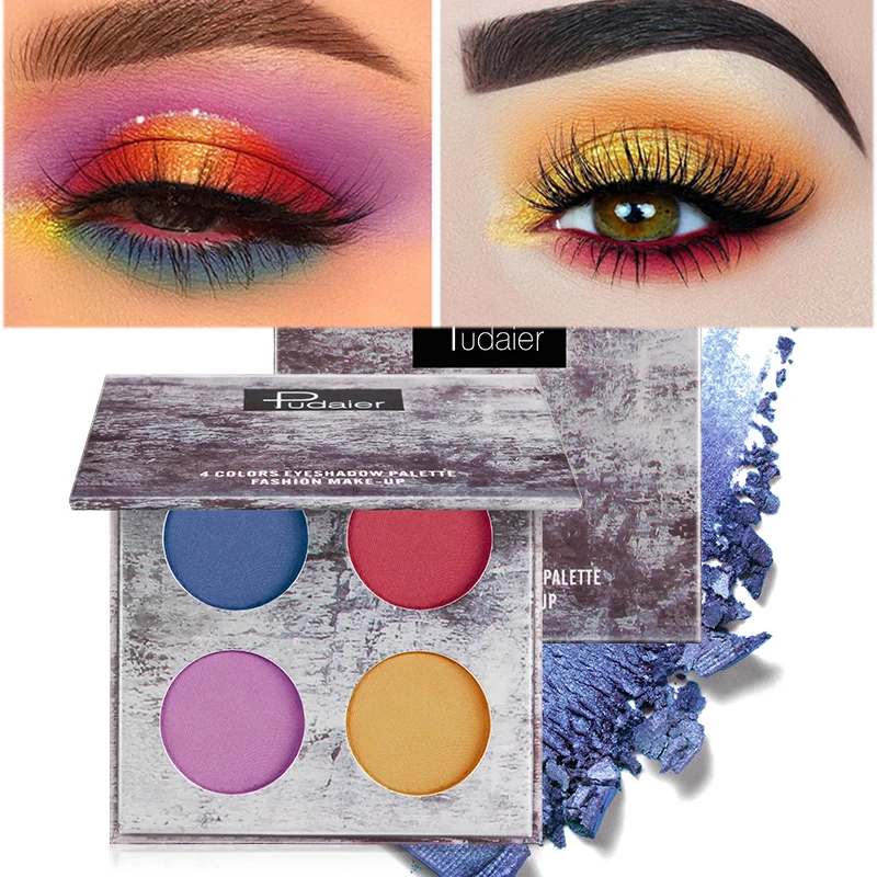 

Pudaier Matte Eyeshadow Palette Waterproof Eyes Tint Nude Cosmetics 4Colors Shimmer Glitter Eye Shadow Powder Makeup Palette