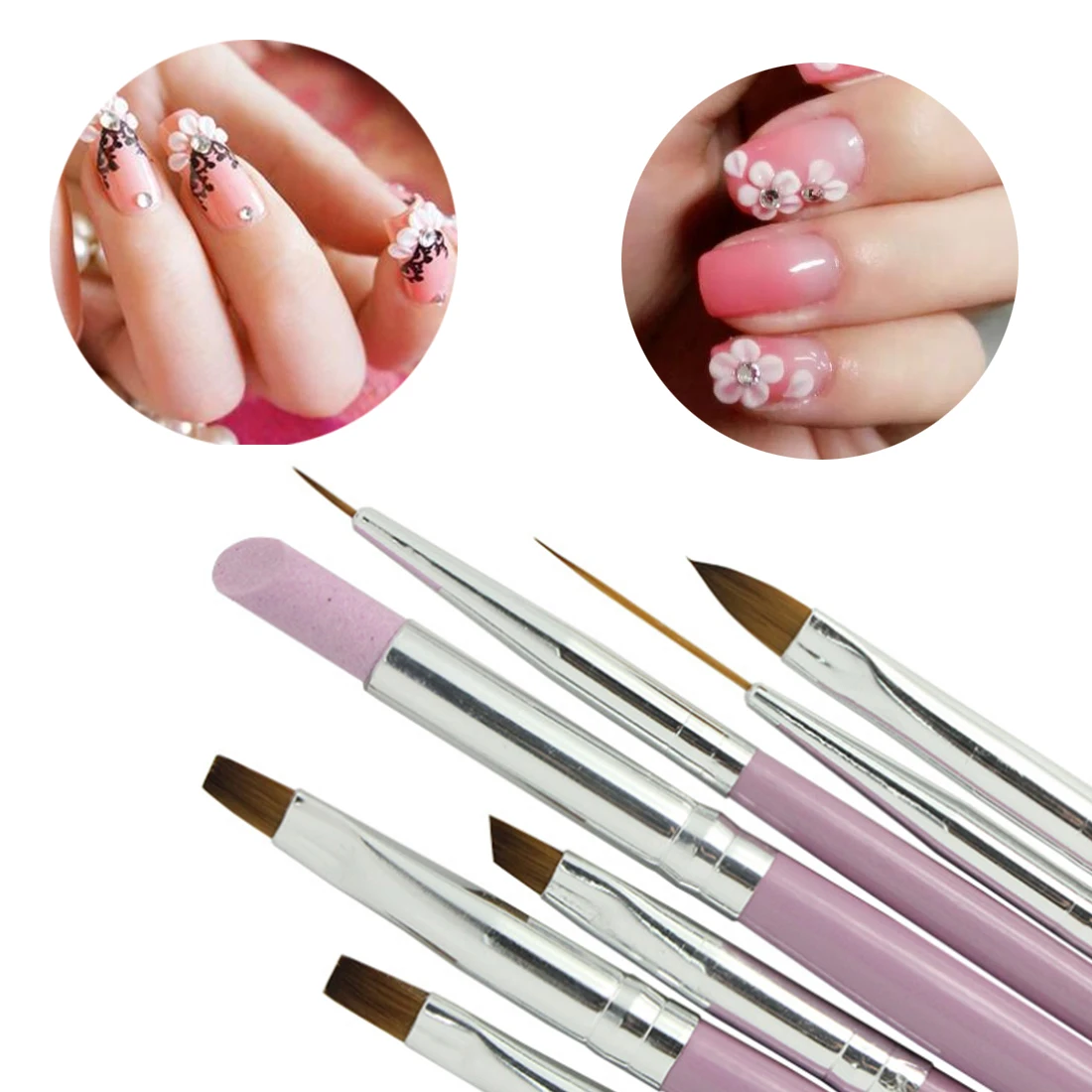 Acrylic Painting Pen 7Pcs Nail Brushes Set Pink Handle UV Gel Gradient