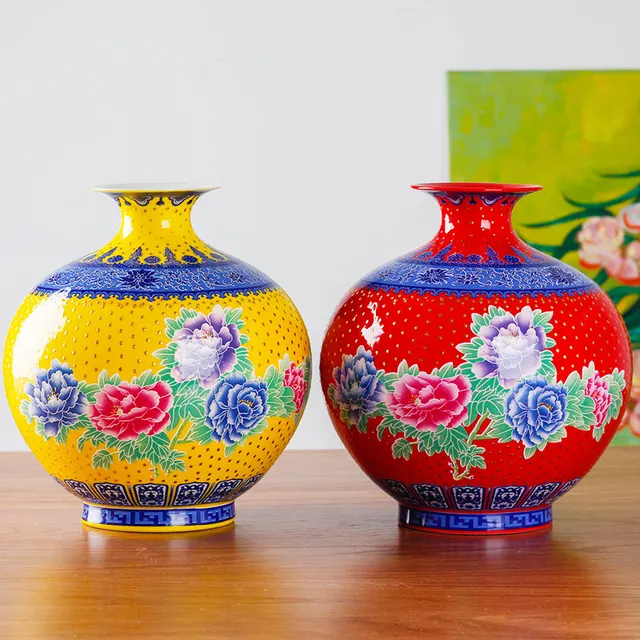 Jingdezhen Classical Pomegranate Vase Peony Porcelain Modern Vintage Flower Vase Ceramic Flower Christmas Decoration 5