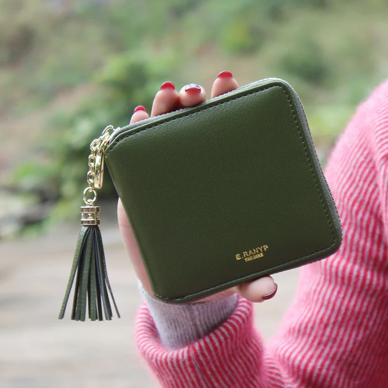  Mini  Women Wallets PU  Leather Purse Female Bronzing  Tassel  Zipper  Wallets  Credit Card Holder 
