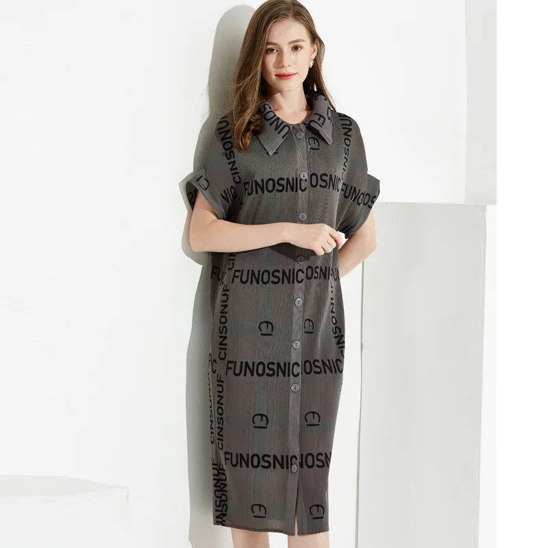 

Summer Dress Plus Size 2019 Women's New Letters Printed Turn Down Collar Short Sleeved Single Breasted Dress For Woman 45-75kg